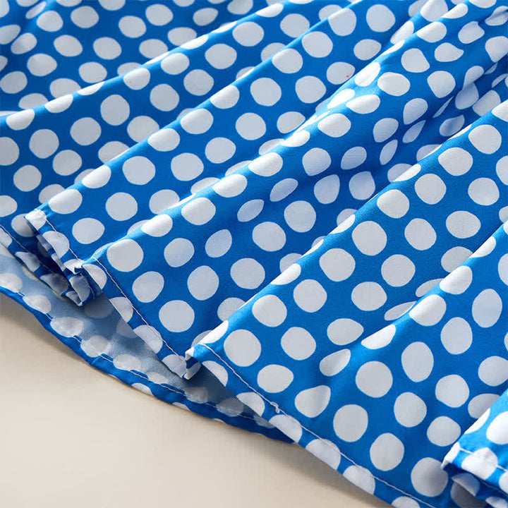 Buddha Stones Elegantes Sommerkleid in A-Linie mit Polka-Dots, Rüschensaum, kurzen Ärmeln und knielang - image 4