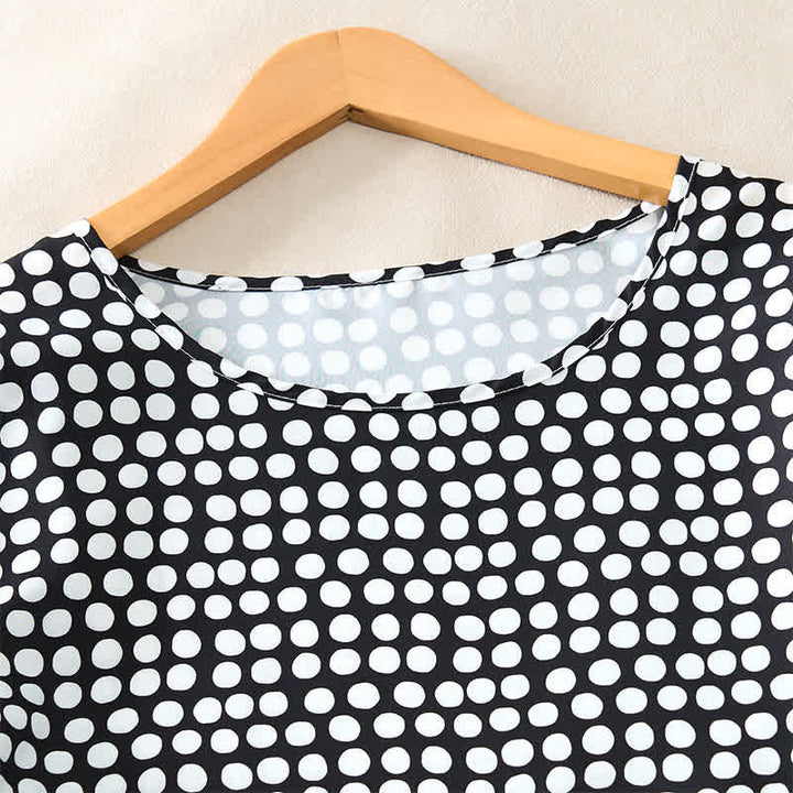Buddha Stones Elegantes Sommerkleid in A-Linie mit Polka-Dots, Rüschensaum, kurzen Ärmeln und knielang - image 8