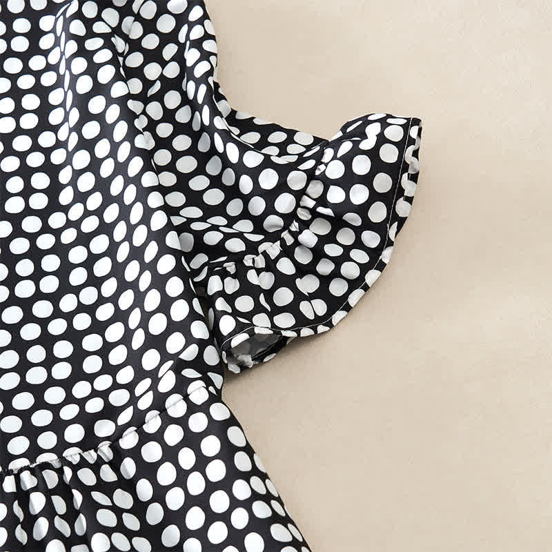 Buddha Stones Elegantes Sommerkleid in A-Linie mit Polka-Dots, Rüschensaum, kurzen Ärmeln und knielang - image 9