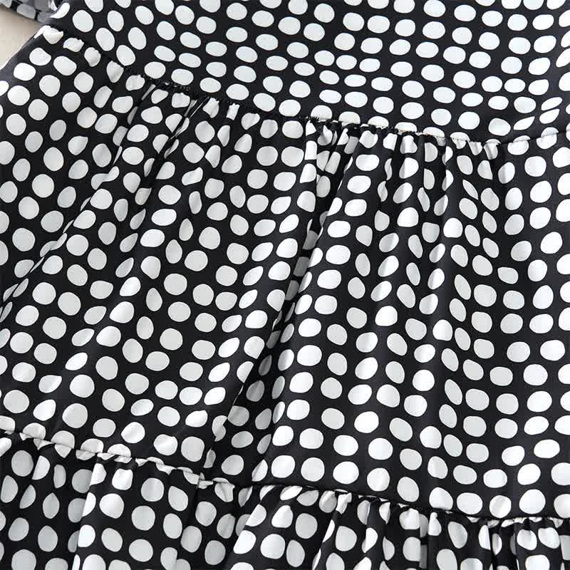 Buddha Stones Elegantes Sommerkleid in A-Linie mit Polka-Dots, Rüschensaum, kurzen Ärmeln und knielang - image 10