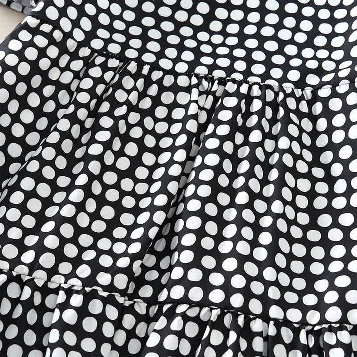 Buddha Stones Elegantes Sommerkleid in A-Linie mit Polka-Dots, Rüschensaum, kurzen Ärmeln und knielang - image 10