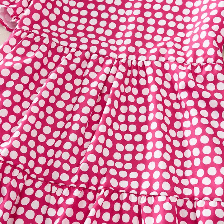 Buddha Stones Elegantes Sommerkleid in A-Linie mit Polka-Dots, Rüschensaum, kurzen Ärmeln und knielang - image 16