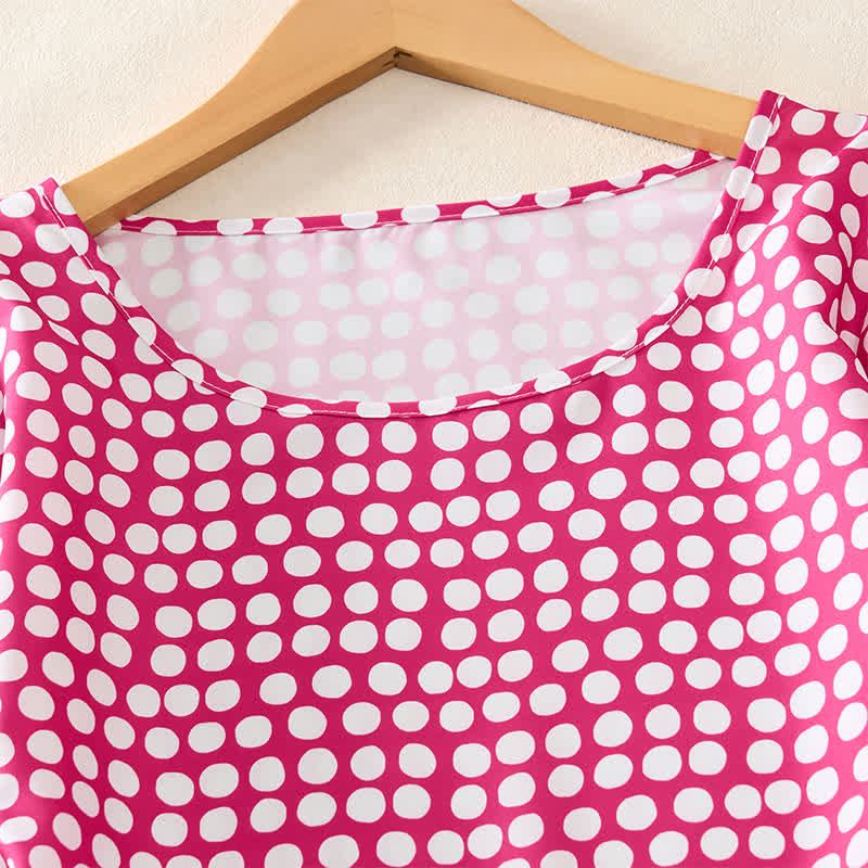 Buddha Stones Elegantes Sommerkleid in A-Linie mit Polka-Dots, Rüschensaum, kurzen Ärmeln und knielang - image 14