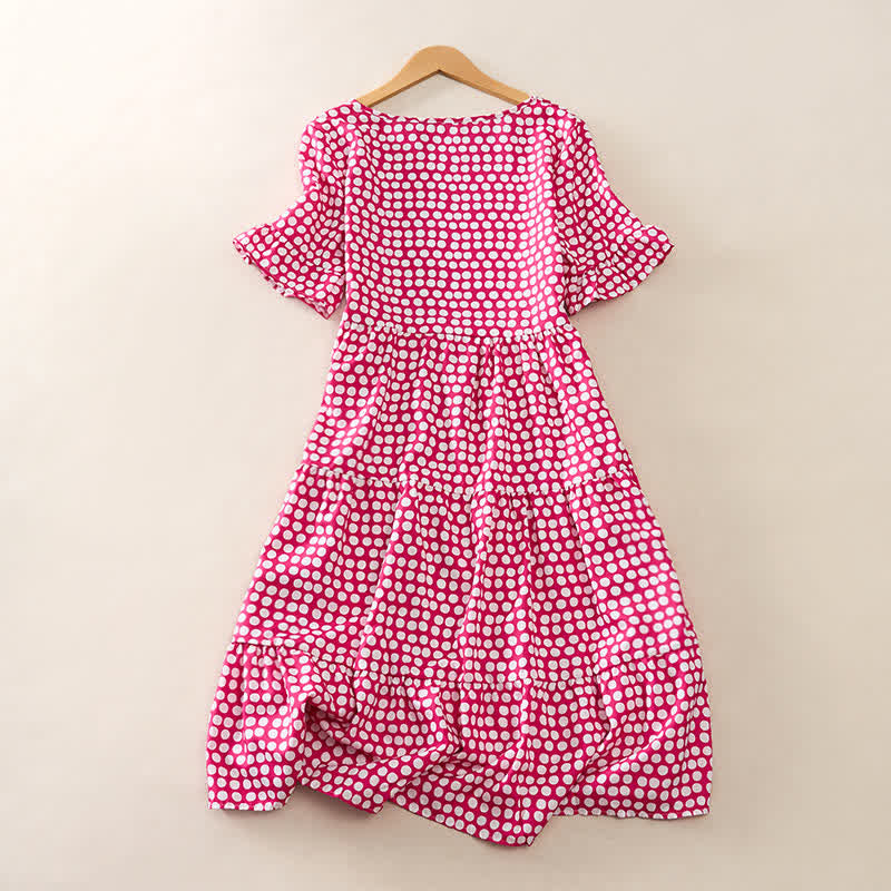 Buddha Stones Elegantes Sommerkleid in A-Linie mit Polka-Dots, Rüschensaum, kurzen Ärmeln und knielang - image 13