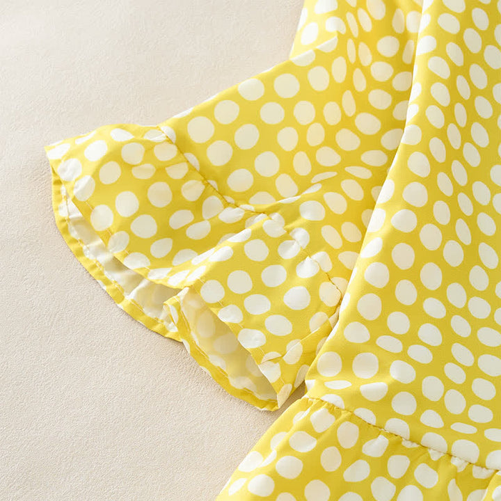 Buddha Stones Elegantes Sommerkleid in A-Linie mit Polka-Dots, Rüschensaum, kurzen Ärmeln und knielang - image 20