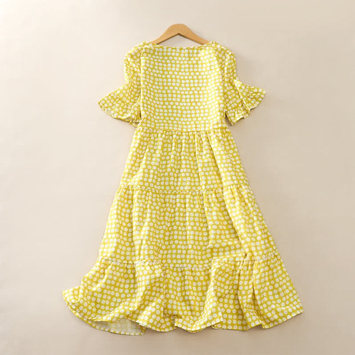 Buddha Stones Elegantes Sommerkleid in A-Linie mit Polka-Dots, Rüschensaum, kurzen Ärmeln und knielang - image 19
