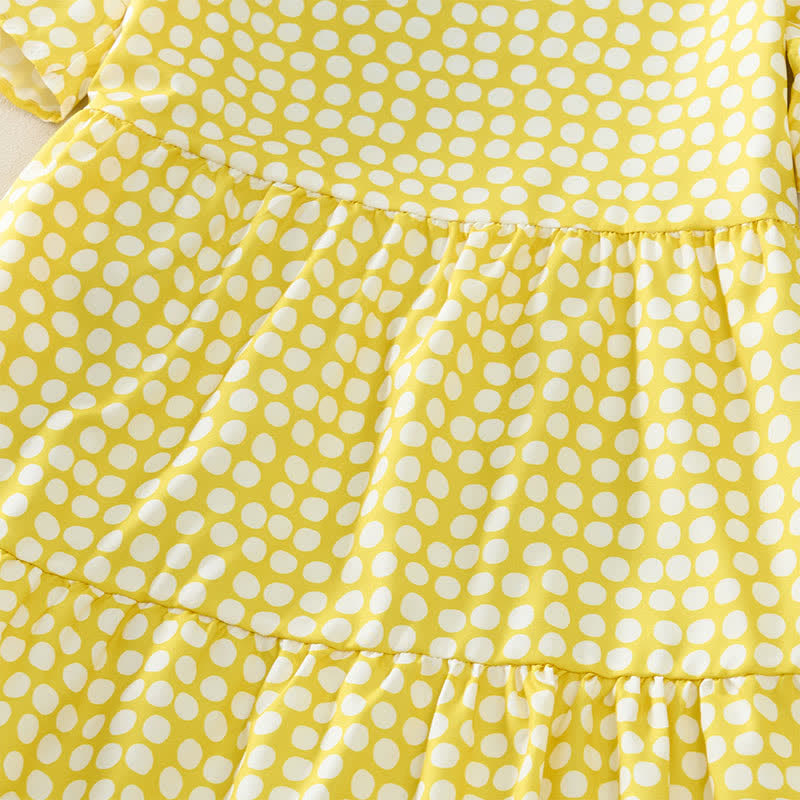Buddha Stones Elegantes Sommerkleid in A-Linie mit Polka-Dots, Rüschensaum, kurzen Ärmeln und knielang - image 21