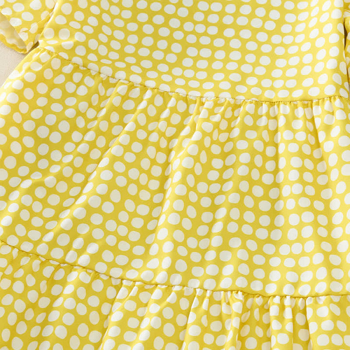 Buddha Stones Elegantes Sommerkleid in A-Linie mit Polka-Dots, Rüschensaum, kurzen Ärmeln und knielang - image 21
