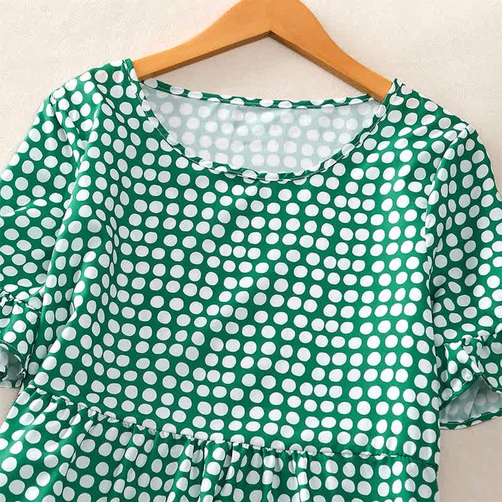 Buddha Stones Elegantes Sommerkleid in A-Linie mit Polka-Dots, Rüschensaum, kurzen Ärmeln und knielang - image 25
