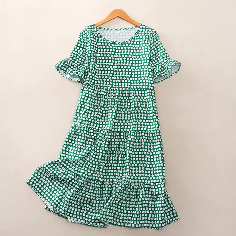 Buddha Stones Elegantes Sommerkleid in A-Linie mit Polka-Dots, Rüschensaum, kurzen Ärmeln und knielang - Mittelseegrün - US16, UK/AU20, EU48 (3XL) - image 23