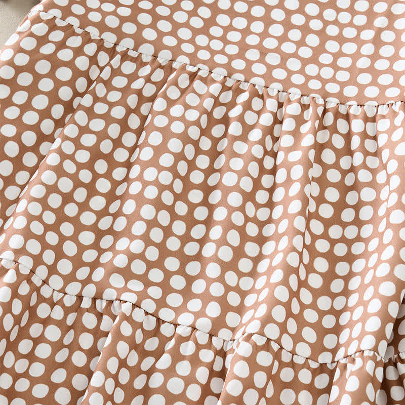 Buddha Stones Elegantes Sommerkleid in A-Linie mit Polka-Dots, Rüschensaum, kurzen Ärmeln und knielang - image 32