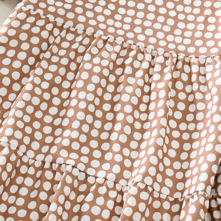Buddha Stones Elegantes Sommerkleid in A-Linie mit Polka-Dots, Rüschensaum, kurzen Ärmeln und knielang - image 32