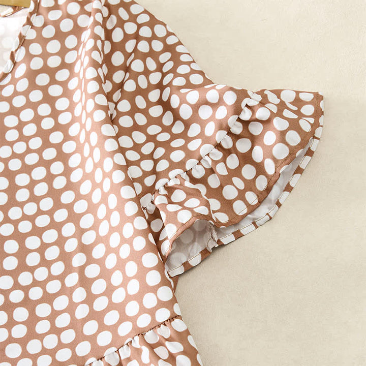 Buddha Stones Elegantes Sommerkleid in A-Linie mit Polka-Dots, Rüschensaum, kurzen Ärmeln und knielang - image 31