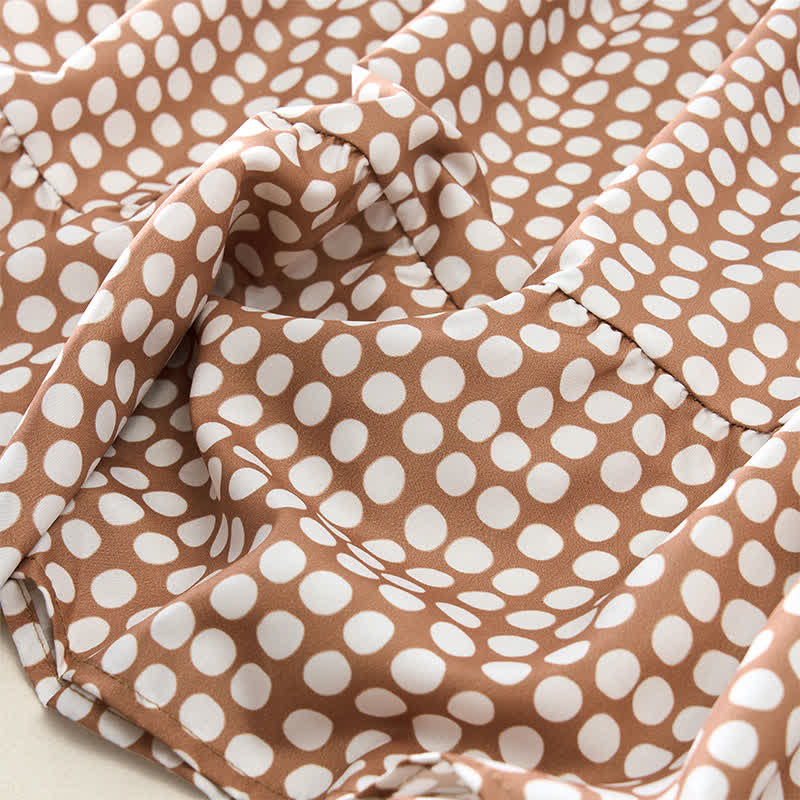 Buddha Stones Elegantes Sommerkleid in A-Linie mit Polka-Dots, Rüschensaum, kurzen Ärmeln und knielang - image 33