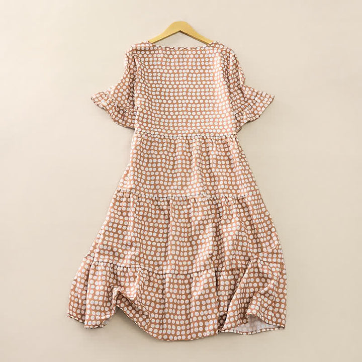Buddha Stones Elegantes Sommerkleid in A-Linie mit Polka-Dots, Rüschensaum, kurzen Ärmeln und knielang - image 30