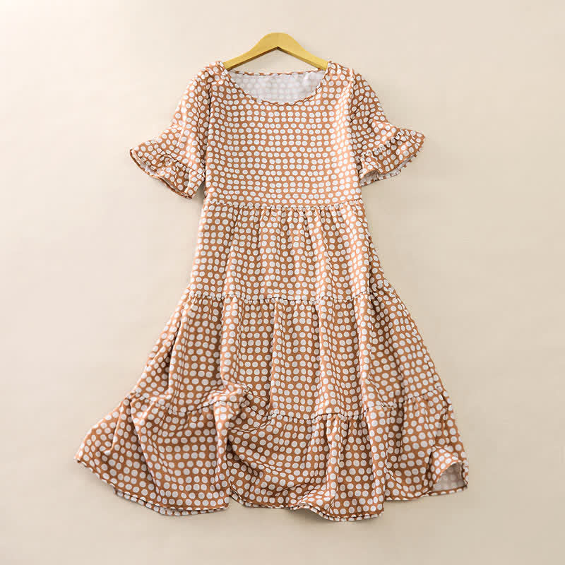 Buddha Stones Elegantes Sommerkleid in A-Linie mit Polka-Dots, Rüschensaum, kurzen Ärmeln und knielang - Bräunen - US16, UK/AU20, EU48 (3XL) - image 29