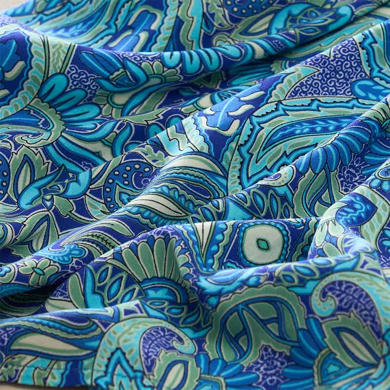 Buddha Stones Sommerliches Maxikleid mit Pfauen-Paisley-Muster, Bindegürtel und Laternenärmeln aus Viskose - image 7