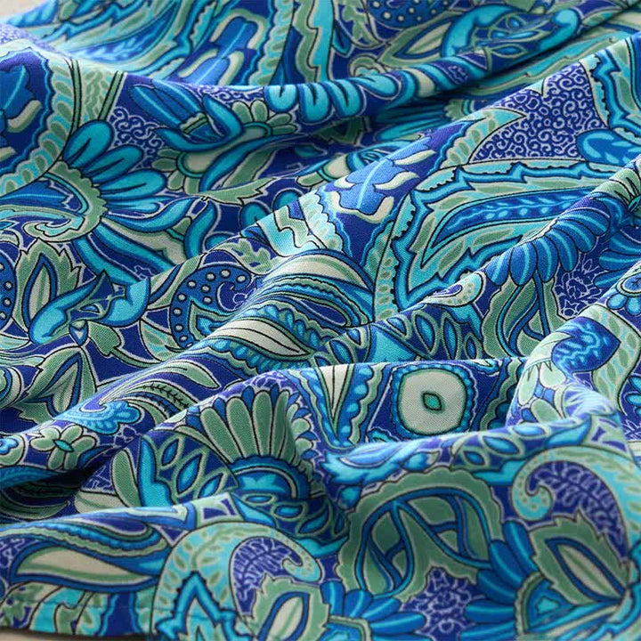 Buddha Stones Sommerliches Maxikleid mit Pfauen-Paisley-Muster, Bindegürtel und Laternenärmeln aus Viskose - image 7