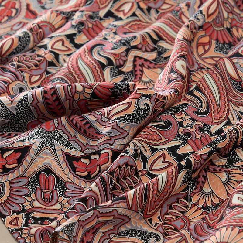 Buddha Stones Sommerliches Maxikleid mit Pfauen-Paisley-Muster, Bindegürtel und Laternenärmeln aus Viskose - image 16