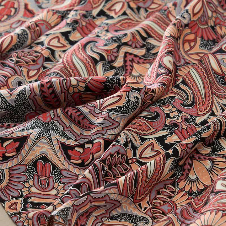 Buddha Stones Sommerliches Maxikleid mit Pfauen-Paisley-Muster, Bindegürtel und Laternenärmeln aus Viskose - image 16