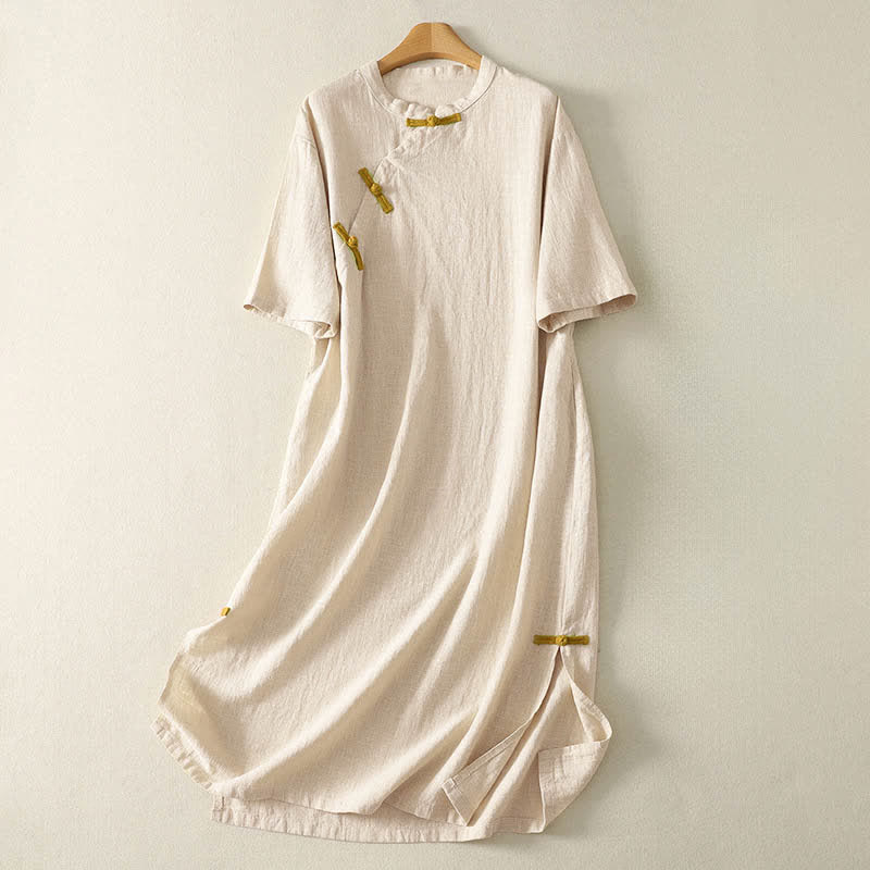 Buddha Stones Frühlingskleid aus Baumwolle für Damen, knielang, Kurzarm, mit Froschknopfleiste und Taschen - Muschel - US12, UK/AU16, EU44 (2XL) - image 0