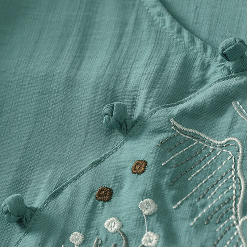Buddha Stones Sommerliches Bergmotiv, besticktes Kurzarm-Damenshirt mit Rundhalsausschnitt, Rundhalsausschnitt und kurzen Ärmeln - image 5