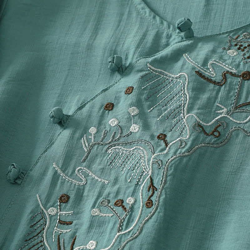 Buddha Stones Sommerliches Bergmotiv, besticktes Kurzarm-Damenshirt mit Rundhalsausschnitt, Rundhalsausschnitt und kurzen Ärmeln - image 4