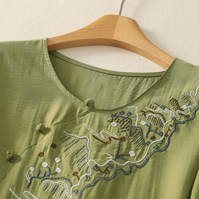 Buddha Stones Sommerliches Bergmotiv, besticktes Kurzarm-Damenshirt mit Rundhalsausschnitt, Rundhalsausschnitt und kurzen Ärmeln - image 11