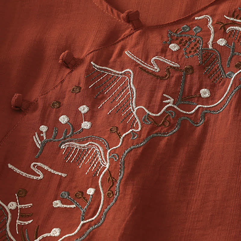 Buddha Stones Sommerliches Bergmotiv, besticktes Kurzarm-Damenshirt mit Rundhalsausschnitt, Rundhalsausschnitt und kurzen Ärmeln - image 17