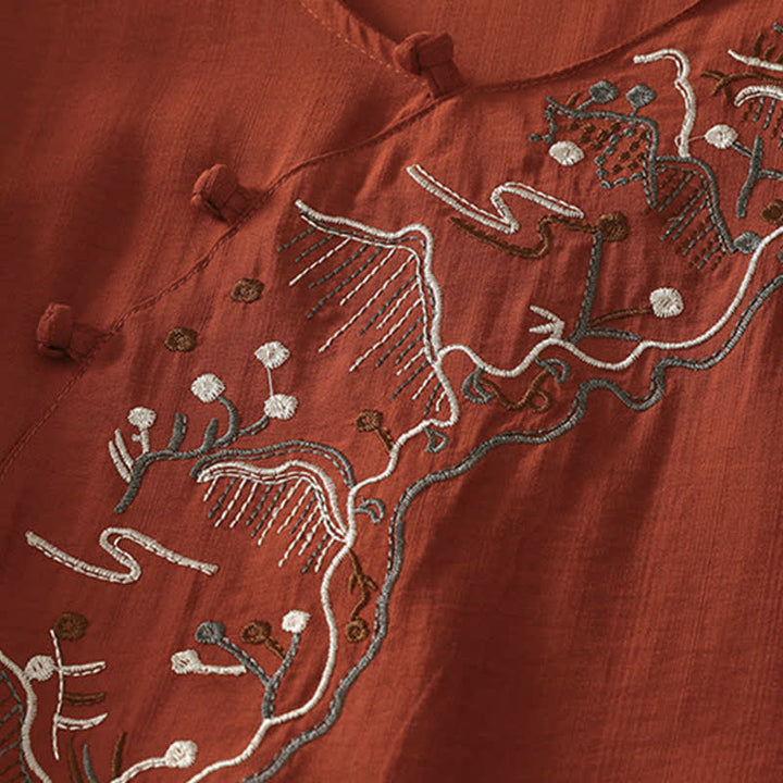 Buddha Stones Sommerliches Bergmotiv, besticktes Kurzarm-Damenshirt mit Rundhalsausschnitt, Rundhalsausschnitt und kurzen Ärmeln - image 17