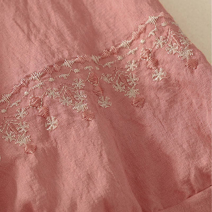 Buddha Stones Frühlingshaftes, besticktes Baumwoll-Kurzarmhemd für Damen mit halben Knöpfen und halben Knöpfen - image 10