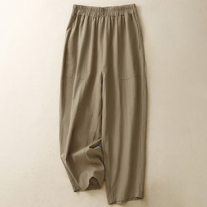 Buddha Stones Frühlingshafte, einfarbige Baumwollhose mit elastischem Bund, geradem Bein und Taschen für Damen - Bräunen - US 8-10, UK/AU 12-14, EU 40-42 (2XL) - image 0