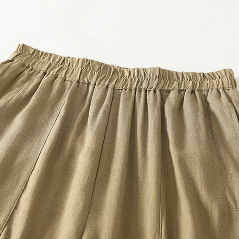 Buddha Stones Frühlingshafte, einfarbige Baumwollhose mit elastischem Bund, geradem Bein und Taschen für Damen - image 2