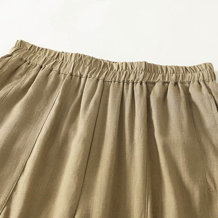 Buddha Stones Frühlingshafte, einfarbige Baumwollhose mit elastischem Bund, geradem Bein und Taschen für Damen - image 2