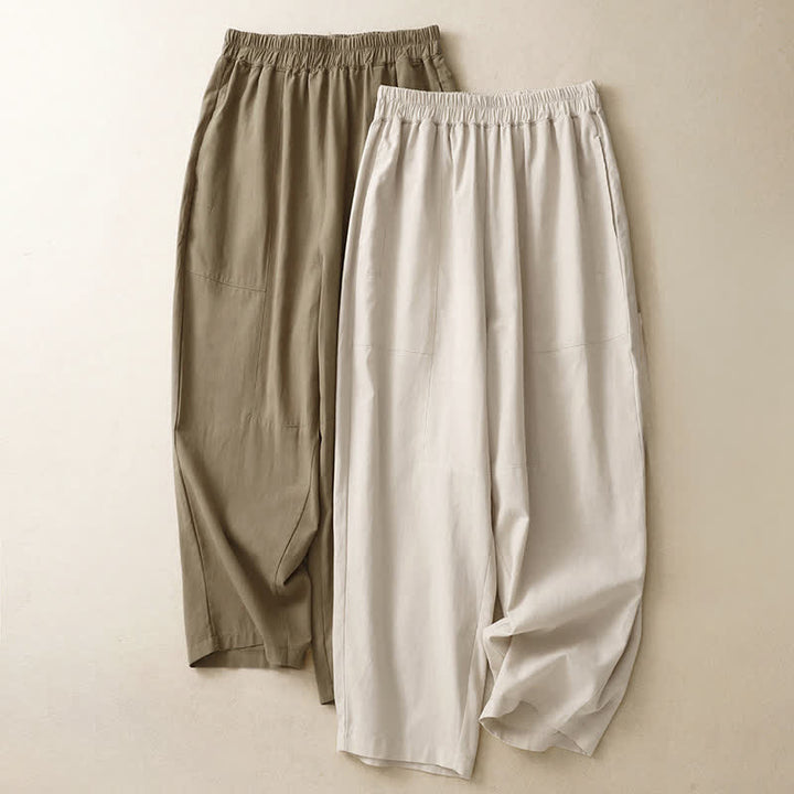 Buddha Stones Frühlingshafte, einfarbige Baumwollhose mit elastischem Bund, geradem Bein und Taschen für Damen - image 15