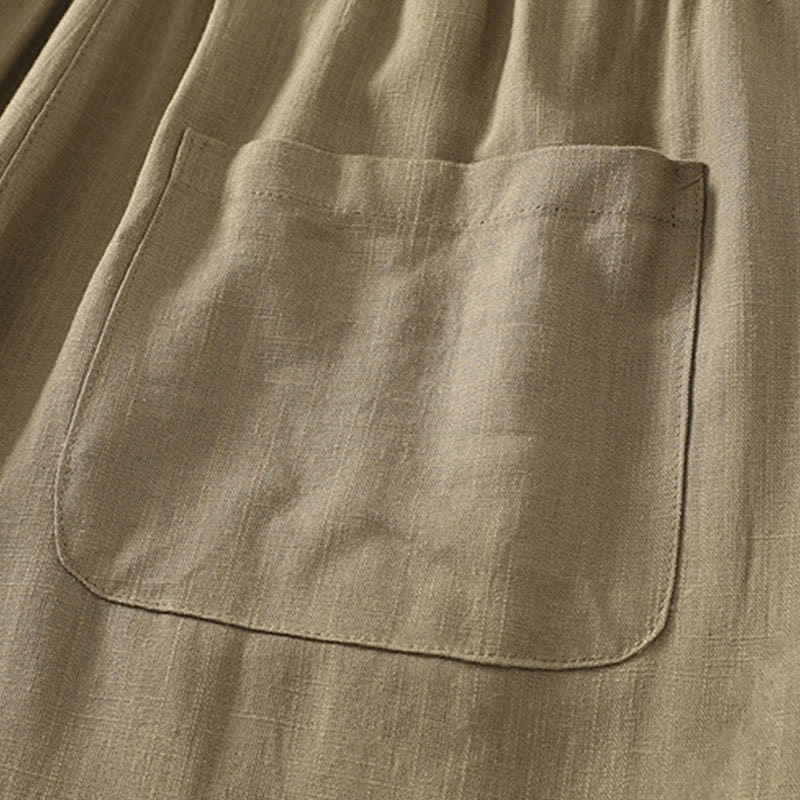 Buddha Stones Frühlingshafte, einfarbige Baumwollhose mit elastischem Bund, geradem Bein und Taschen für Damen - image 4