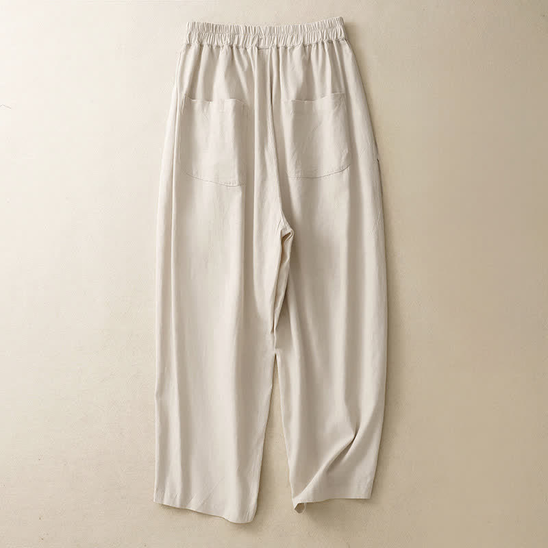Buddha Stones Frühlingshafte, einfarbige Baumwollhose mit elastischem Bund, geradem Bein und Taschen für Damen - image 7