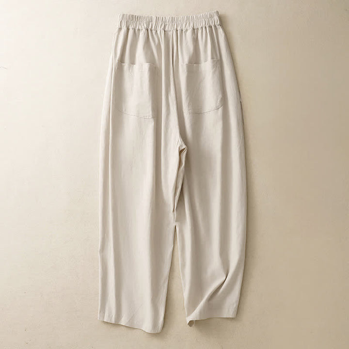 Buddha Stones Frühlingshafte, einfarbige Baumwollhose mit elastischem Bund, geradem Bein und Taschen für Damen - image 7