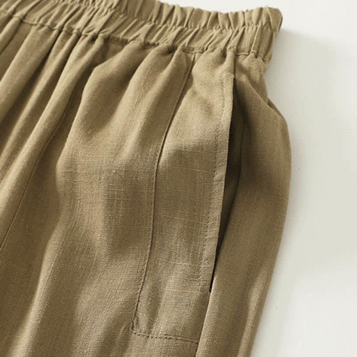 Buddha Stones Frühlingshafte, einfarbige Baumwollhose mit elastischem Bund, geradem Bein und Taschen für Damen - image 3