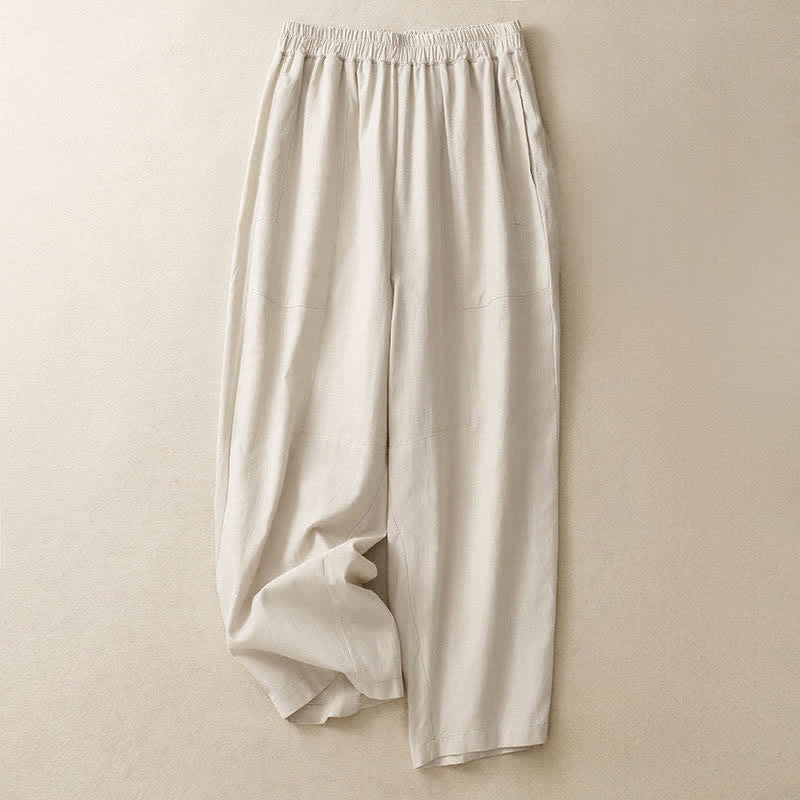 Buddha Stones Frühlingshafte, einfarbige Baumwollhose mit elastischem Bund, geradem Bein und Taschen für Damen - Leinen - US 8-10, UK/AU 12-14, EU 40-42 (2XL) - image 6