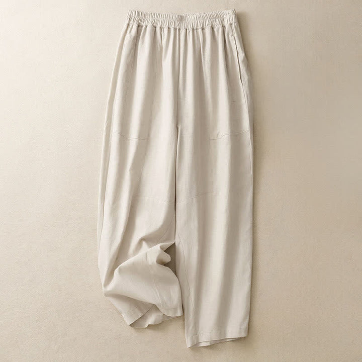 Buddha Stones Frühlingshafte, einfarbige Baumwollhose mit elastischem Bund, geradem Bein und Taschen für Damen - Leinen - US 8-10, UK/AU 12-14, EU 40-42 (2XL) - image 6