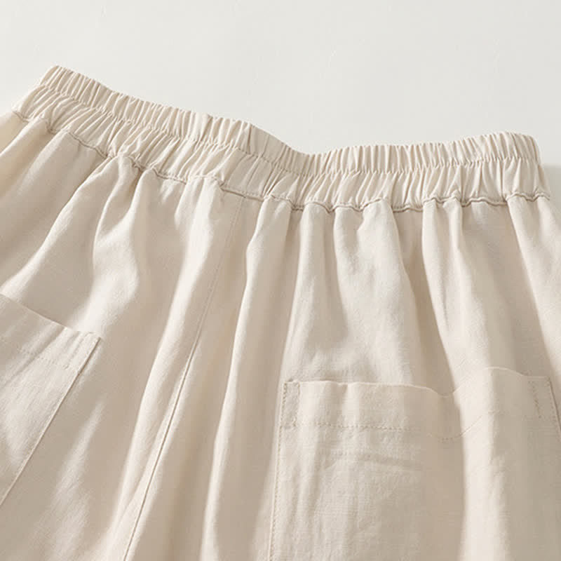 Buddha Stones Frühlingshafte, einfarbige Baumwollhose mit elastischem Bund, geradem Bein und Taschen für Damen - image 9