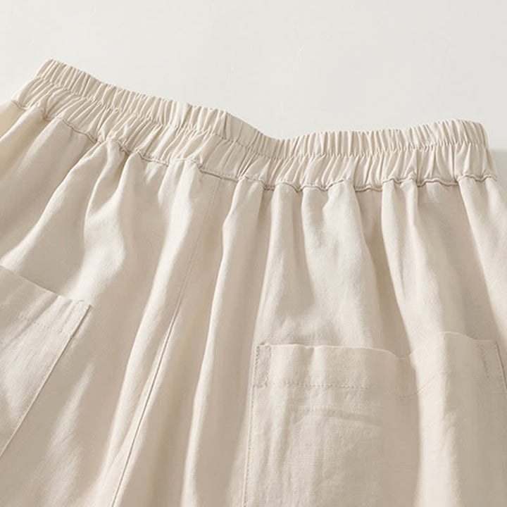 Buddha Stones Frühlingshafte, einfarbige Baumwollhose mit elastischem Bund, geradem Bein und Taschen für Damen - image 9