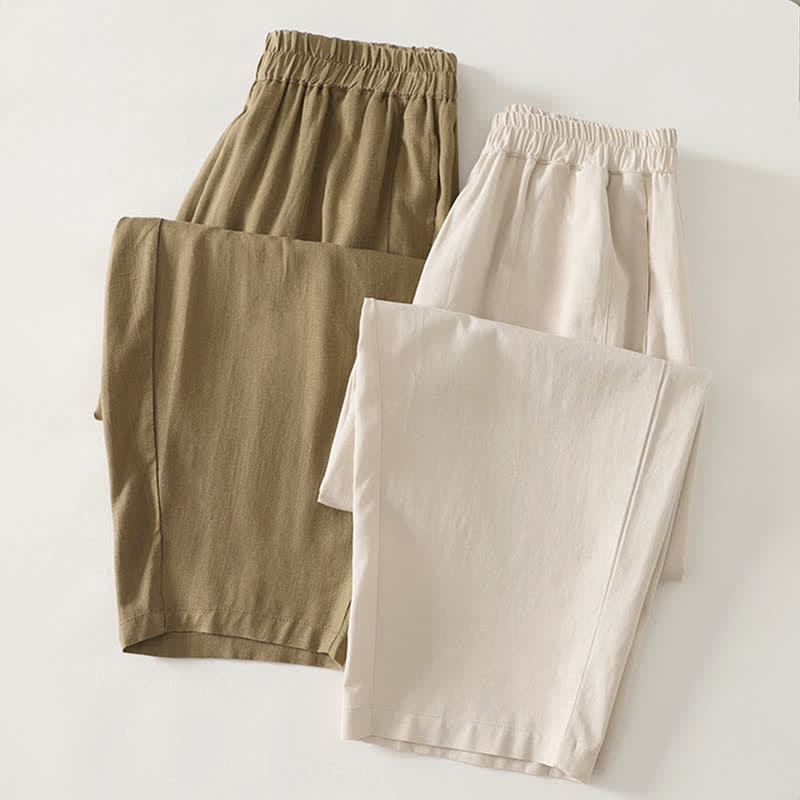Buddha Stones Frühlingshafte, einfarbige Baumwollhose mit elastischem Bund, geradem Bein und Taschen für Damen - image 16