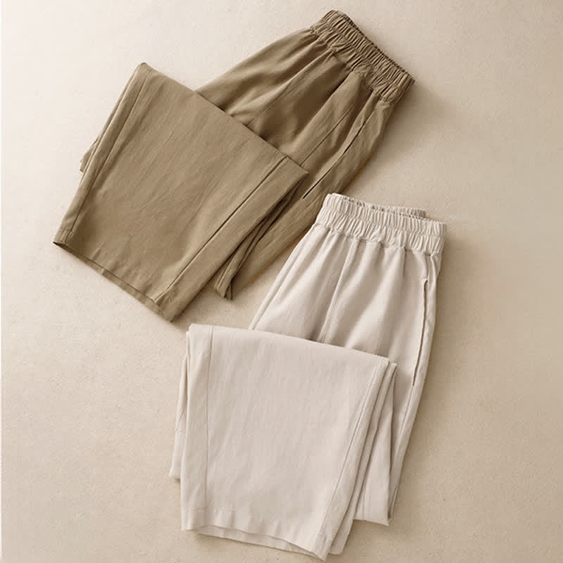 Buddha Stones Frühlingshafte, einfarbige Baumwollhose mit elastischem Bund, geradem Bein und Taschen für Damen - image 17