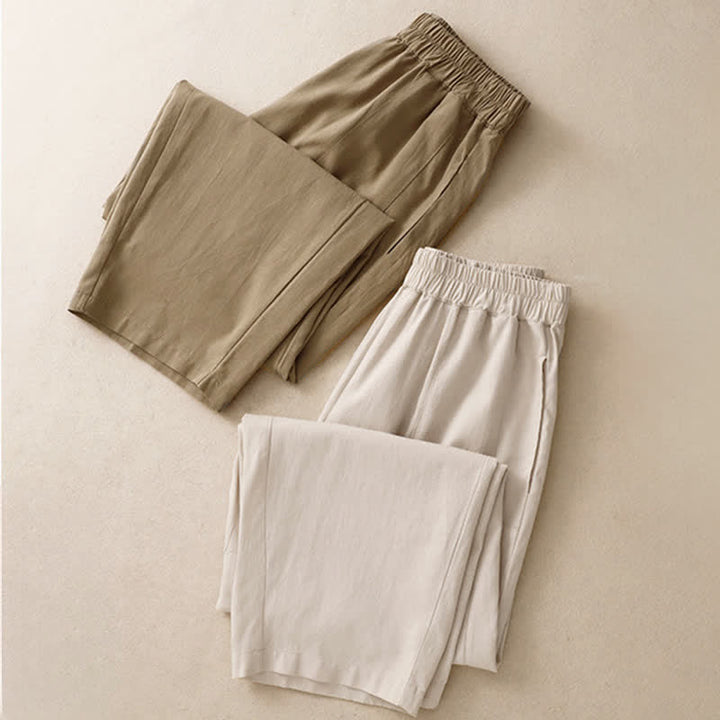 Buddha Stones Frühlingshafte, einfarbige Baumwollhose mit elastischem Bund, geradem Bein und Taschen für Damen - image 17