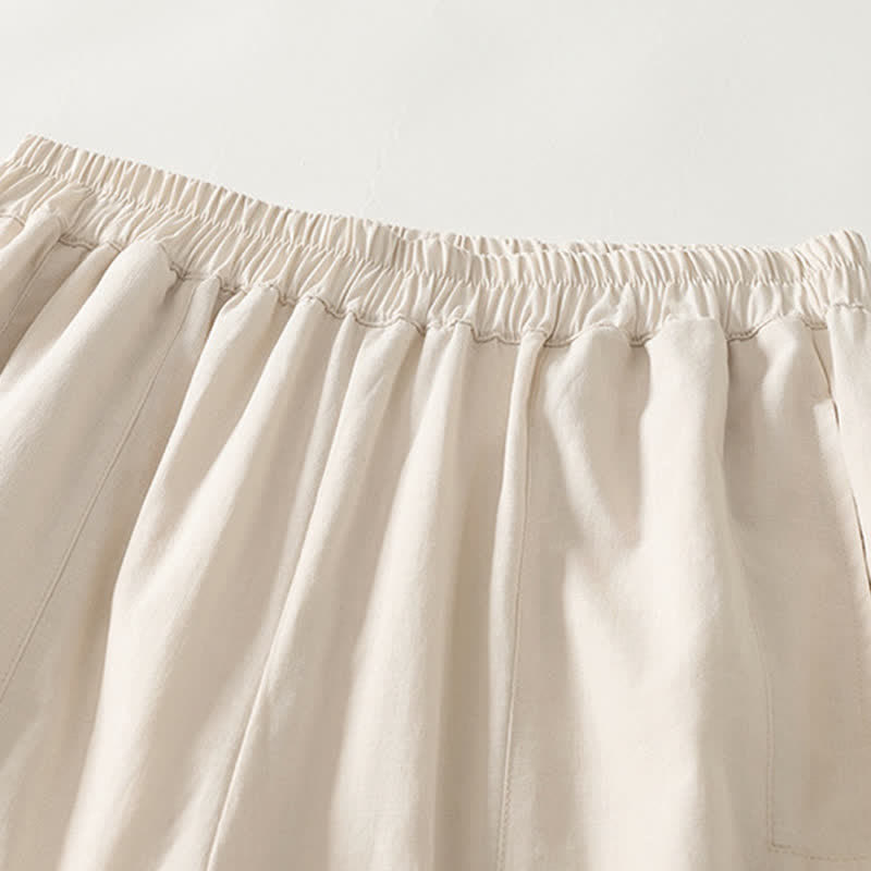 Buddha Stones Frühlingshafte, einfarbige Baumwollhose mit elastischem Bund, geradem Bein und Taschen für Damen - image 8