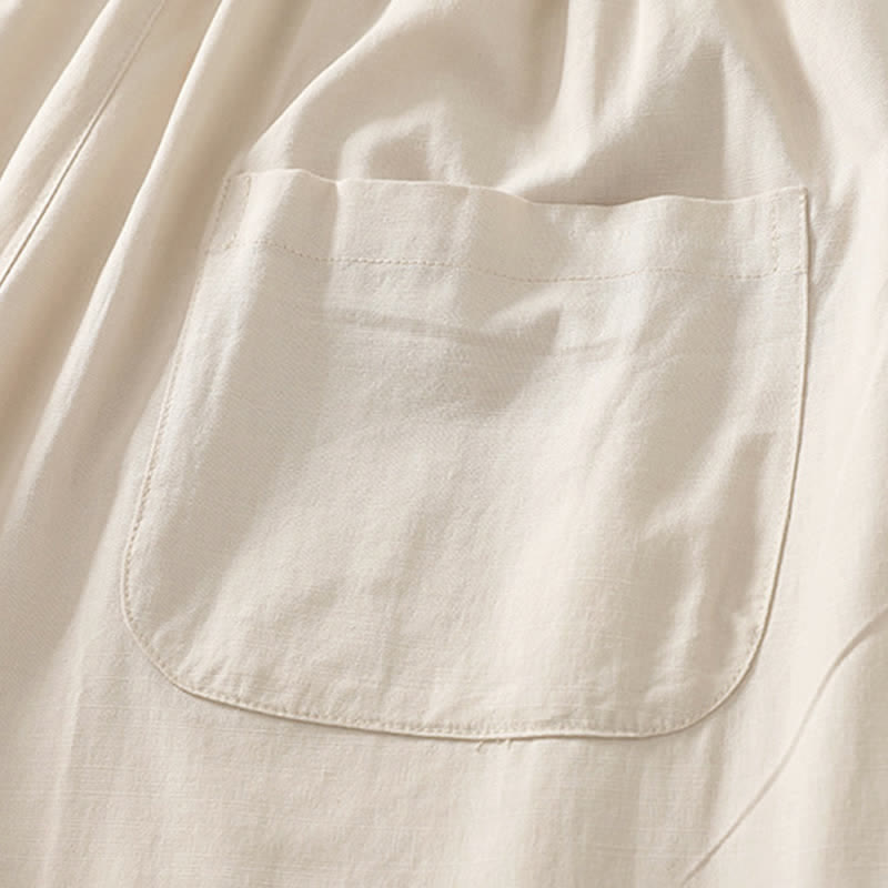 Buddha Stones Frühlingshafte, einfarbige Baumwollhose mit elastischem Bund, geradem Bein und Taschen für Damen - image 10