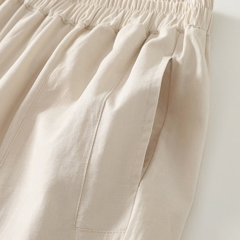 Buddha Stones Frühlingshafte, einfarbige Baumwollhose mit elastischem Bund, geradem Bein und Taschen für Damen - image 11