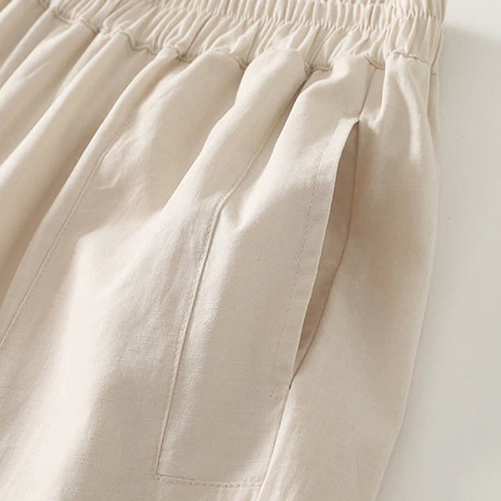 Buddha Stones Frühlingshafte, einfarbige Baumwollhose mit elastischem Bund, geradem Bein und Taschen für Damen - image 11